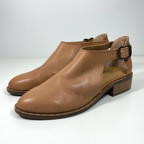 Lucky Brand Giovanna Cutout Camel Leather Adjustable Strap Studded Booties 7.5 - Picture 3 of 12